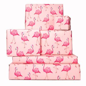 central 23 pink wrapping paper – flamingo – 6 sheets birthday gift wrap – new baby – women girls female – anniversary or valentines day gift wrap – trendy – recyclable