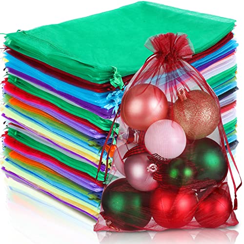 200 Pcs Large Multicolor Organza Bags Gift Net Bags for Gifts Party Favor Bags Mesh Bags Drawstring Gift Bags Jewelry Pouch Gift Wrap Bags for Valentine Wedding Birthday Baby Shower Goodie Packaging