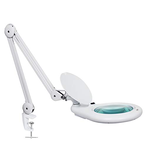 Neatfi Elite XL HD Bifocals Super LED Magnifying Lamp with Clamp, Glass Lens, 6000-7000K, Glare-Free, Nonpolar Dimming (7 Inches, White)