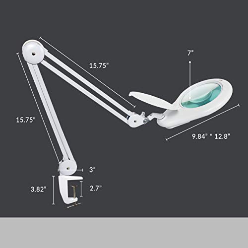 Neatfi Elite XL HD Bifocals Super LED Magnifying Lamp with Clamp, Glass Lens, 6000-7000K, Glare-Free, Nonpolar Dimming (7 Inches, White)