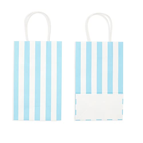 Sparkle and Bash Light Blue Striped Party Favor Gift Bags with Handles for Boys Baby Showers (50 Pack)