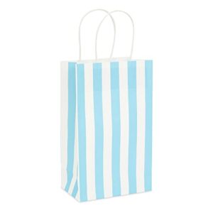 Sparkle and Bash Light Blue Striped Party Favor Gift Bags with Handles for Boys Baby Showers (50 Pack)