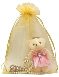 jexila 100pcs gold organza bags 6x9 inch with drawstring pouch jewelry mesh gift bags for wedding party favor bags