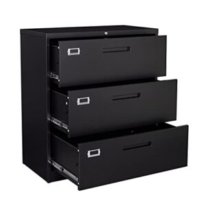 MIIIKO Lateral File Cabinet with Lock, 3 Drawer Lateral Filing Cabinet, Large Deep Drawers Locked by Keys, Metal Storage File Cabinet for Hanging Files Letter/Legal/F4/A4 Size