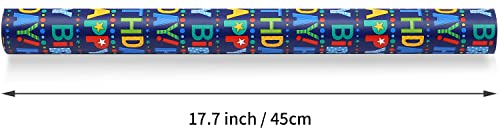 AUCLAY Reversible Birthday Wrapping Paper for Boys Girls Kids Adults Baby Shower Holiday - Colorful Happy Birthday Lettering and Stars Design - Gift Wrapping Paper Roll, 17.7 Inch X 33 Feet