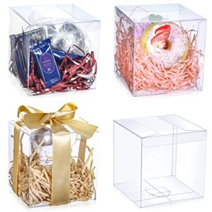 100 pcs clear favor boxes plastic gift boxes 4 x 4 x 4 inch candy boxes clear gift boxes transparent box pet clear box for wedding bridal baby shower party favors cupcake macaron candy cookie ornament