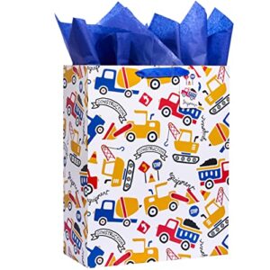 suncolor 16″ extra large gift bag with tissue paper for boys (vehicle)