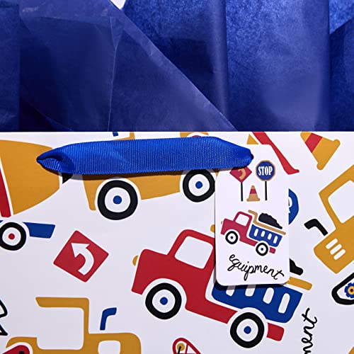 SUNCOLOR 16" Extra Large Gift Bag with Tissue Paper for Boys (Vehicle)