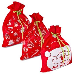 gift boutique 3 giant christmas gift bags 36″ x 44″ reusable made of durable fabric with ribbon and gift tag for holiday wrapping extra large jumbo huge oversized toys gift bags