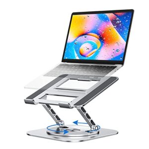 mchose adjustable laptop stand for desk, ergonomic laptop riser with 360° rotating base, foldable notebook computer holder stand compatible with macbook air pro, dell xps, more 10-17″ laptops, silver