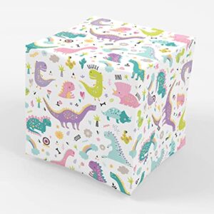 pink dinosaur birthday party wrapping paper, folded flat 30 x 20 inch, 3 sheets