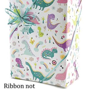 Pink Dinosaur Birthday Party Wrapping Paper, Folded Flat 30 x 20 Inch, 3 Sheets