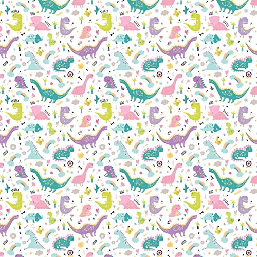 Pink Dinosaur Birthday Party Wrapping Paper, Folded Flat 30 x 20 Inch, 3 Sheets