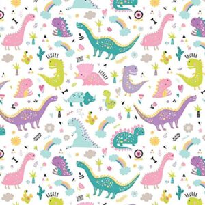 Pink Dinosaur Birthday Party Wrapping Paper, Folded Flat 30 x 20 Inch, 3 Sheets