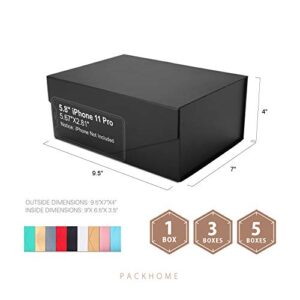 PACKHOME Gift Box 9x6.5x3.8 Inches, Groomsman Box, Rectangle Collapsible Box with Magnetic Lid for Gift Packaging (Matte Black, Grain Texture)