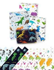 wernnsai dinosaur wrapping paper – 10 sheets gift wrapping paper dino wrapping paper 20” x 27” dino theme favor paper for kids boys birthday baby shower holiday wrapping paper set green gift wrap