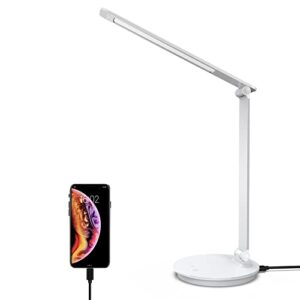 orlian led desk lamp, table lamp with touch control usb charging, eye-caring desk lamp aluminum multiple angle adjustments led light for office, home, reading and more,white