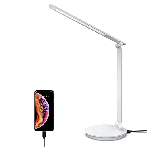 Orlian LED Desk Lamp, Table Lamp with Touch Control USB Charging, Eye-Caring Desk Lamp Aluminum Multiple Angle Adjustments LED Light for Office, Home, Reading and More,White