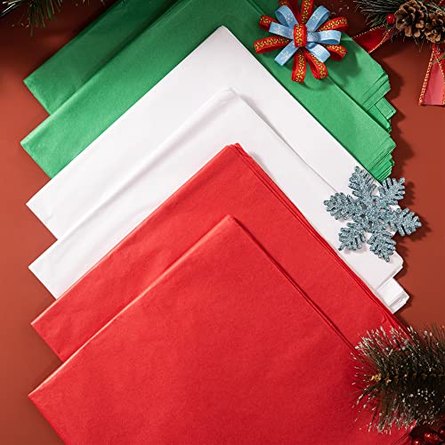 JOYIN 180 Sheets 20" x 20" Christmas Tissue Paper Assortment (Red, Green & White); 60 Sheets per Color Easy and Fast Gift Wrapping Accessory for Christmas Gifts and Wine Bottles