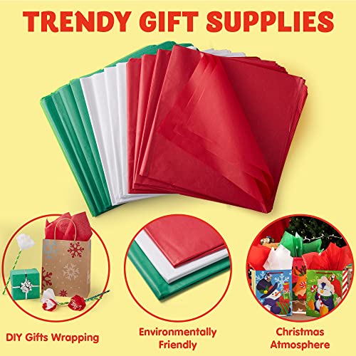 JOYIN 180 Sheets 20" x 20" Christmas Tissue Paper Assortment (Red, Green & White); 60 Sheets per Color Easy and Fast Gift Wrapping Accessory for Christmas Gifts and Wine Bottles