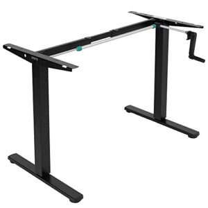 vivo compact hand crank stand up desk frame for 35 to 71 inch table tops, ergonomic standing height adjustable base with foldable handle, black, desk-m051mb