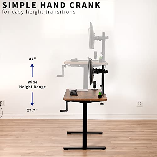 VIVO Compact Hand Crank Stand Up Desk Frame for 35 to 71 inch Table Tops, Ergonomic Standing Height Adjustable Base with Foldable Handle, Black, DESK-M051MB