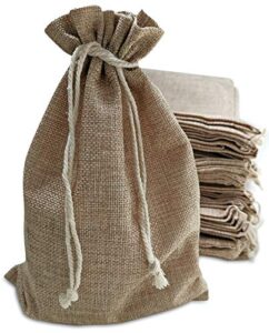 supply friend 50 burlap bags with drawstring, 7×10 inch rustic gift bag bulk pack for mugs, mason jars, christmas gift bags, wedding party favors, grocery, gift and treat pouches