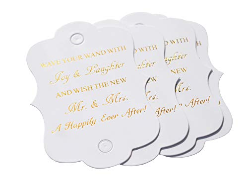 Kingsnow 50 Pack Wedding Wand Favor Tags, Ribbon Wand Tags, Wedding Send Off Tags, Exit Wand Tags, Gold Foil Tags, Tags for Wedding Ribbon Wands