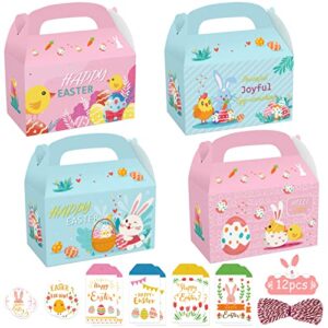 easter treat boxes with handle 12 pack, happy easter gift box with easter hang tags, easter treat boxes, paper easter gift box , bunny eggs easter basket, cardboard boxes for party supplies