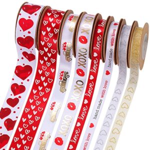 8 rolls hearts ribbon set, valentine’s day satin ribbons, printed heart ribbons for gift wrapping, wedding birthday party decorations, crafts diy supplies(10mm/16mm/25mm in width)
