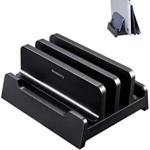 meatanty Dual Vertical Laptop Stand Holder 2 Slot MacBook Pro Vertical Stand Laptop Accessories, Desktop Storage for All MacBook/Surface/HP/Dell/Chrome Book Up to 17.3″ -Black