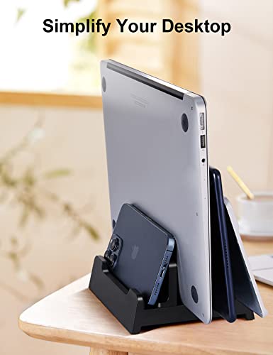 meatanty Dual Vertical Laptop Stand Holder 2 Slot MacBook Pro Vertical Stand Laptop Accessories, Desktop Storage for All MacBook/Surface/HP/Dell/Chrome Book Up to 17.3″ -Black