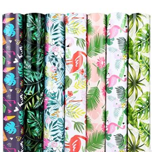 konsait flamingo wrapping paper, monstera palm leaves hawaii safari jungle tropical themed wrap paper sheet for gift wrapping, birthday, baby shower, flowers party decoration craft supplies 29″ x 20″