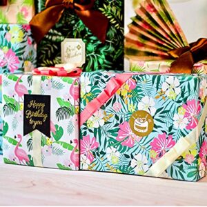 Konsait Flamingo Wrapping Paper, Monstera Palm Leaves Hawaii Safari Jungle Tropical Themed Wrap Paper Sheet for Gift Wrapping, Birthday, Baby Shower, Flowers Party Decoration Craft Supplies 29" x 20"