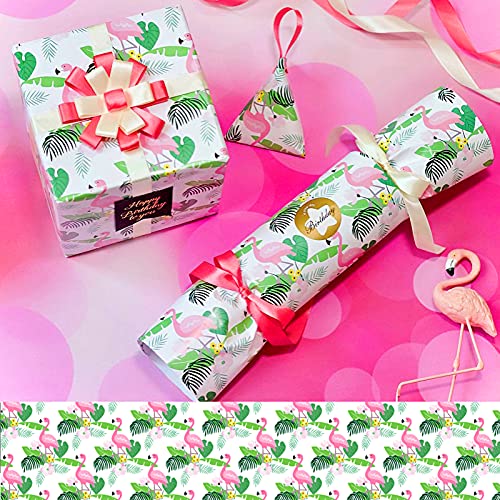 Konsait Flamingo Wrapping Paper, Monstera Palm Leaves Hawaii Safari Jungle Tropical Themed Wrap Paper Sheet for Gift Wrapping, Birthday, Baby Shower, Flowers Party Decoration Craft Supplies 29" x 20"