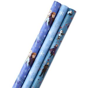 hallmark disney’s frozen 2 wrapping paper with cut lines (pack of 3, 105 sq. ft. ttl.) for birthdays, christmas, kids parties or any occasion