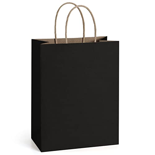 BagDream Gift Bags 8x4.25x10.5 25Pcs Black Kraft Paper Bags, Paper Gift Bags with Handles, Paper Shopping Bags Wedding Birthday Party Favor Bags Merchandise Retail Bags Sacks