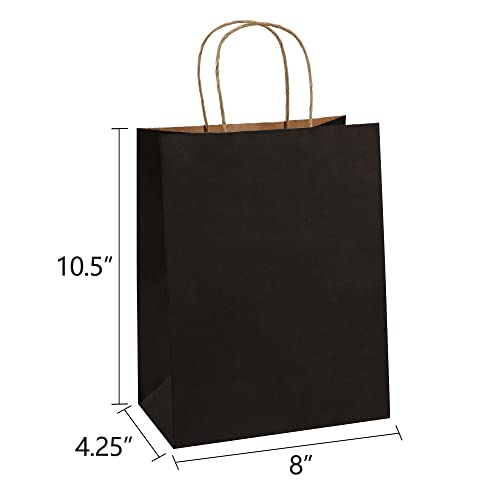 BagDream Gift Bags 8x4.25x10.5 25Pcs Black Kraft Paper Bags, Paper Gift Bags with Handles, Paper Shopping Bags Wedding Birthday Party Favor Bags Merchandise Retail Bags Sacks