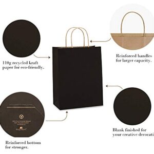 BagDream Gift Bags 8x4.25x10.5 25Pcs Black Kraft Paper Bags, Paper Gift Bags with Handles, Paper Shopping Bags Wedding Birthday Party Favor Bags Merchandise Retail Bags Sacks