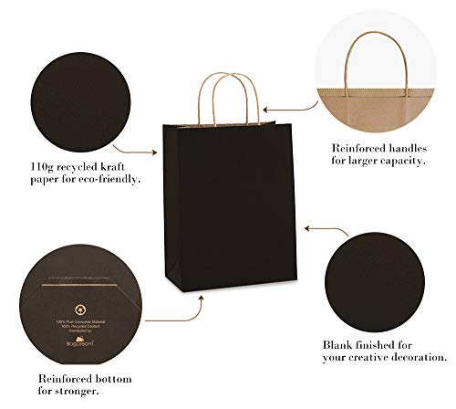 BagDream Gift Bags 8x4.25x10.5 25Pcs Black Kraft Paper Bags, Paper Gift Bags with Handles, Paper Shopping Bags Wedding Birthday Party Favor Bags Merchandise Retail Bags Sacks