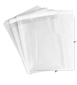 200ct adhesive treat bags 4×6 clear – 1.4 mils thick self sealing opp plastic bags for bakery cookies christmas party decorative gift bags (4″ x 6″ – 200ct)