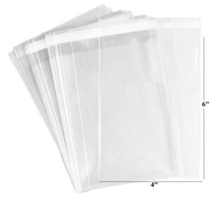 200ct Adhesive Treat Bags 4x6 Clear - 1.4 mils Thick Self Sealing OPP Plastic Bags for Bakery Cookies Christmas Party Decorative Gift Bags (4" x 6" - 200ct)