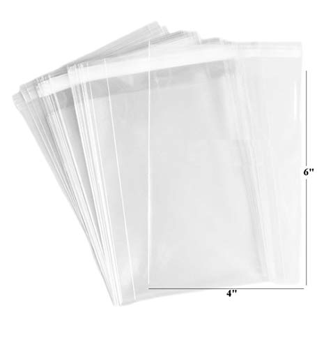 200ct Adhesive Treat Bags 4x6 Clear - 1.4 mils Thick Self Sealing OPP Plastic Bags for Bakery Cookies Christmas Party Decorative Gift Bags (4" x 6" - 200ct)