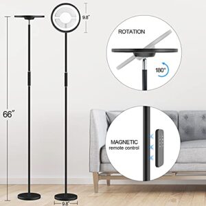 RGBW LED Floor Lamps for Living Room with Stepless Color Temperature, Dimmable Color changing Torchiere Black Standing Lamp, Bright Tall Lamp with 180°Rotage Lamp Head, Bedroom Lamps for Reading, 24W