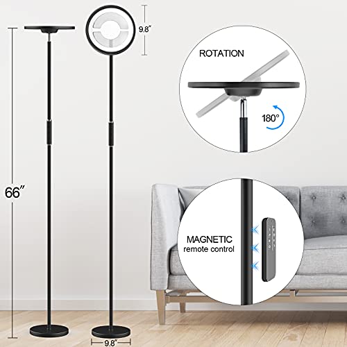 RGBW LED Floor Lamps for Living Room with Stepless Color Temperature, Dimmable Color changing Torchiere Black Standing Lamp, Bright Tall Lamp with 180°Rotage Lamp Head, Bedroom Lamps for Reading, 24W