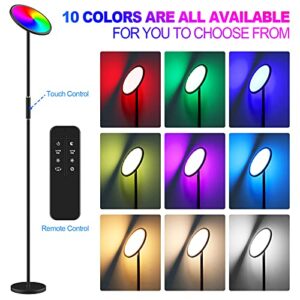 RGBW LED Floor Lamps for Living Room with Stepless Color Temperature, Dimmable Color changing Torchiere Black Standing Lamp, Bright Tall Lamp with 180°Rotage Lamp Head, Bedroom Lamps for Reading, 24W