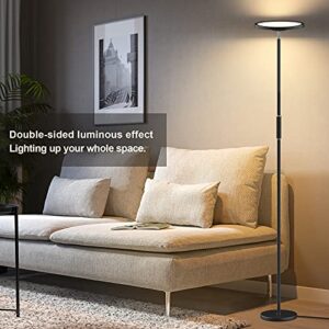 RGBW LED Floor Lamps for Living Room with Stepless Color Temperature, Dimmable Color changing Torchiere Black Standing Lamp, Bright Tall Lamp with 180°Rotage Lamp Head, Bedroom Lamps for Reading, 24W