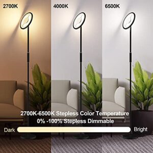 RGBW LED Floor Lamps for Living Room with Stepless Color Temperature, Dimmable Color changing Torchiere Black Standing Lamp, Bright Tall Lamp with 180°Rotage Lamp Head, Bedroom Lamps for Reading, 24W