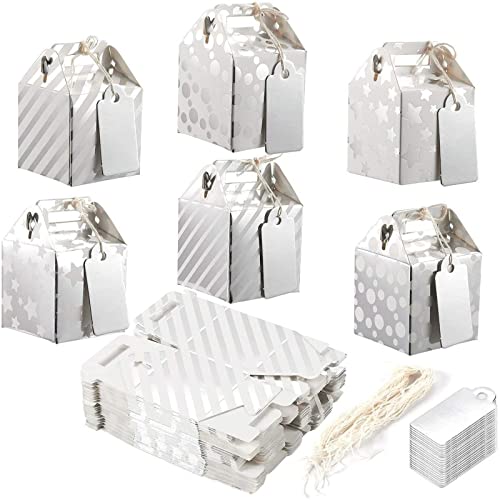 Best Paper Greetings Silver Favor Boxes with Gift Tags and String (2 In, 36 Pack)