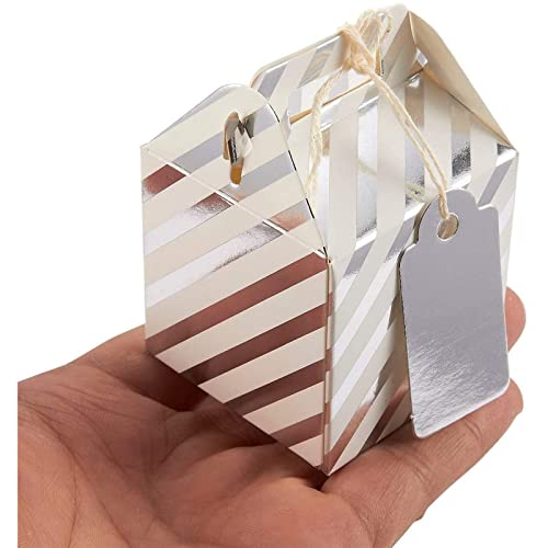 Best Paper Greetings Silver Favor Boxes with Gift Tags and String (2 In, 36 Pack)